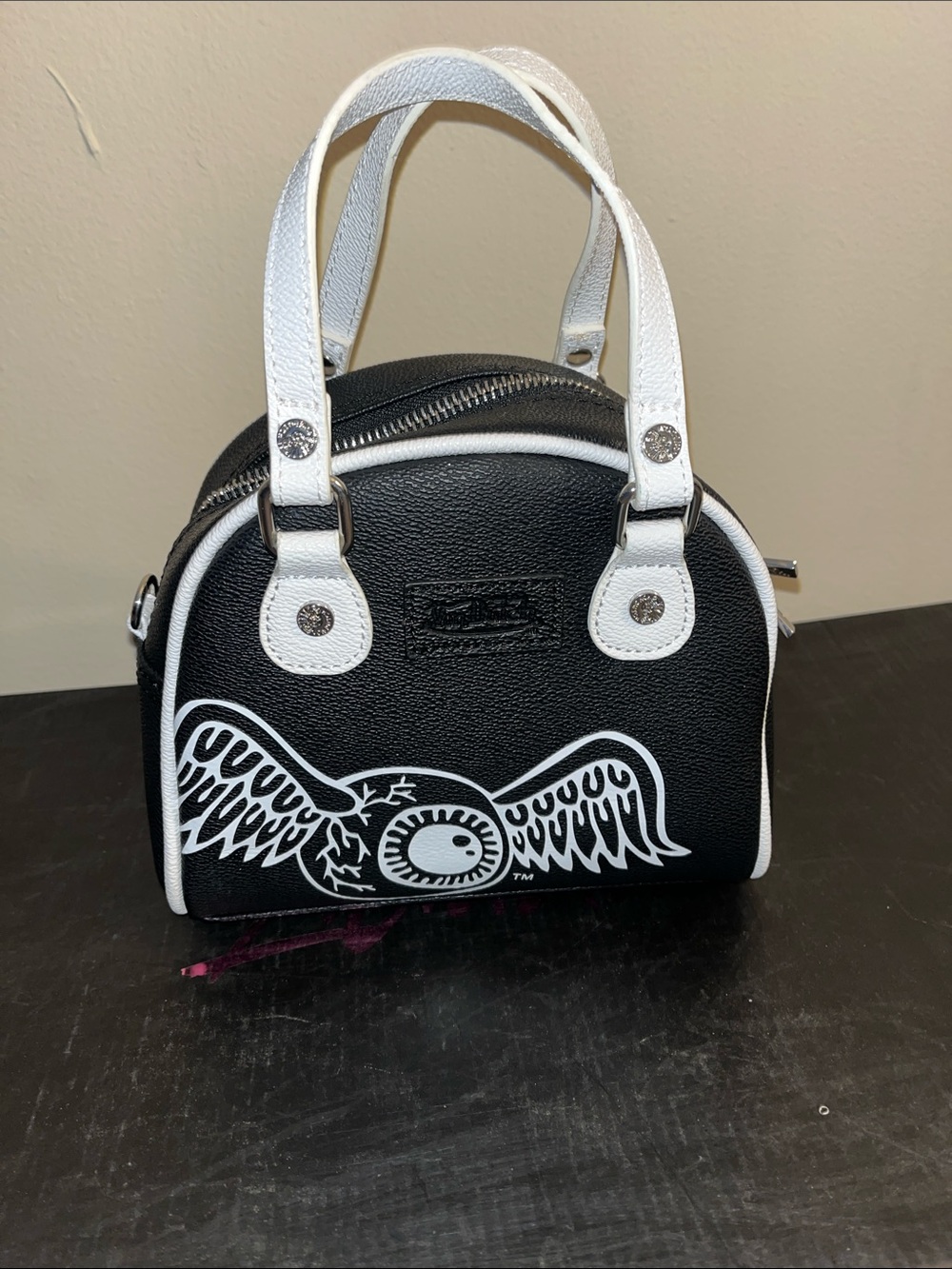 Von Dutch Black and White Logo Mini Satchel - Picture 2 of 3